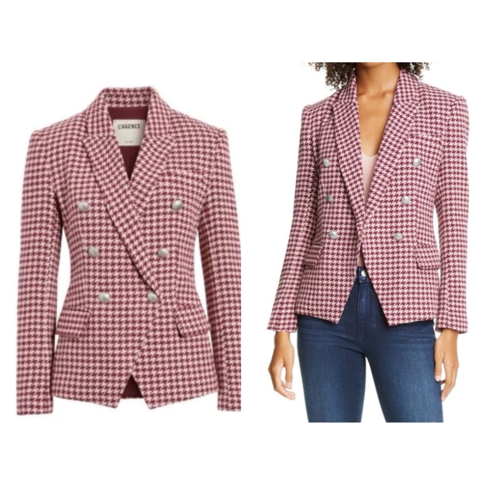 L'Agence Kenzie Double-Breasted Houndstooth Tweed Blazer Jacket Women Sz 8 NWT